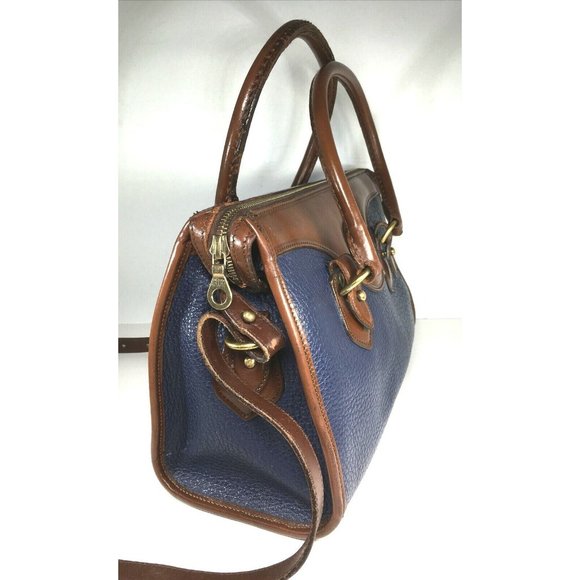 Dooney & Bourke Vtg Blue Leather Brown Trim Satchel Shoulder Bag – Made In USA - Picture 4 of 12